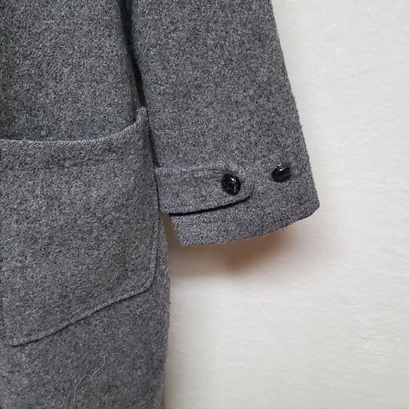 RARE Vintage 1970s Woolrich Woman Gray Wool Hooded Toggle Button Trenchcoat L - Picture 9 of 16